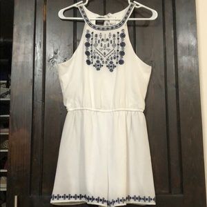 White and Navy Embroider Romper Size Medium